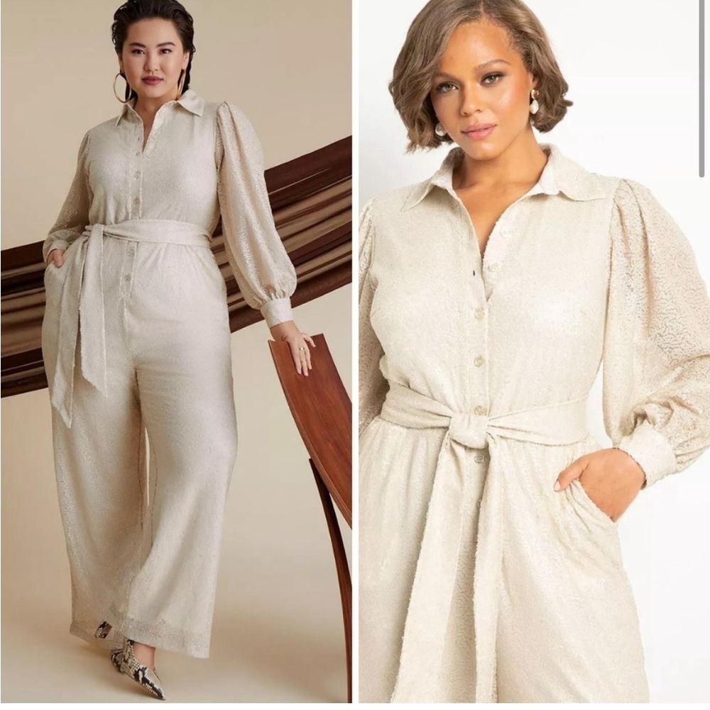 Eloquii Sequin Button Front Belted Jumpsuit - image 2